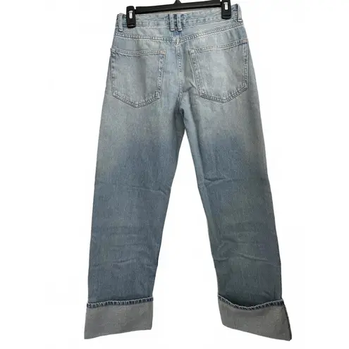 Mango  Cuffed Turned-Up Straight Jeans Hanne Light Blue Denim NWT Size 4