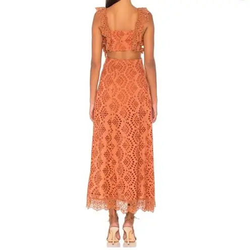 Nightcap x Carisa Rene Aimee Eyelet Copper Maxi Dress, EUC, Size XS MSRP $396