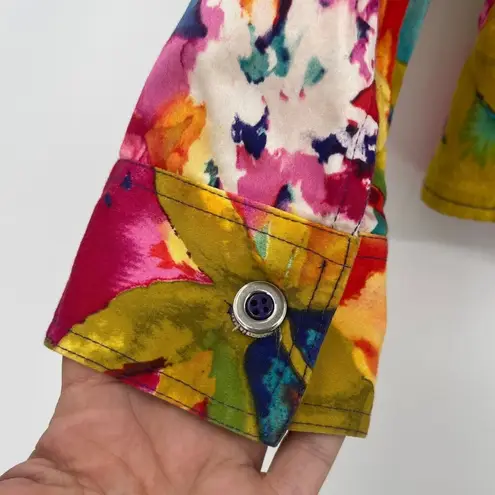 ELCC Floral Zip Womens Jacket Sz M Bold Y2K Artcore Indie Funky Dopamine Retro Yellow Size M