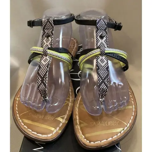 Sam & Libby Sam‎ & Libby Size 9 Karina Lime Black T Strap Thong Sandals Aztec Print Festival