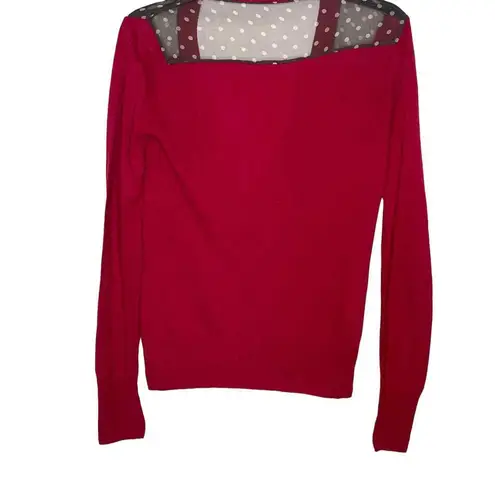 Sparrow Anthropologie Women Cardigan Sweater Chiffon Bow Polka Dot Red Size XS