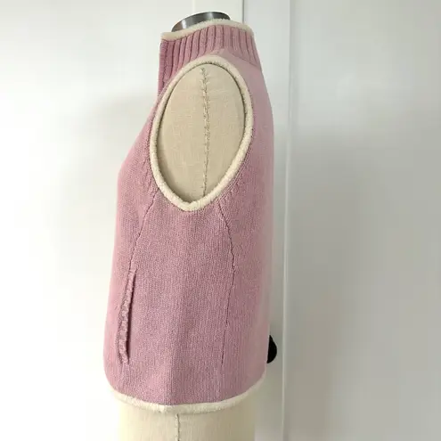 NWT Vintage LL Bean Pink Knit Sherpa Lined Zip Vest Womens XS Lambs Wool
