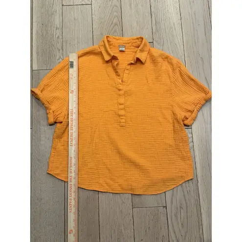 Magaschoni Blouse Womens L Top Beach Summer Short Sleeve Orange Organic Cotton