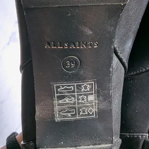ALLSAINTS Sarris Black Leather Pointed Toe Block Heel Chelsea Ankle Boots 39 8.5
