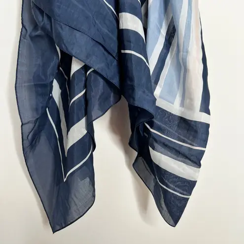 Cuyana Large Navy Blue Light Blue Pink Grey Striped Cotton/Silk Scarf Italy