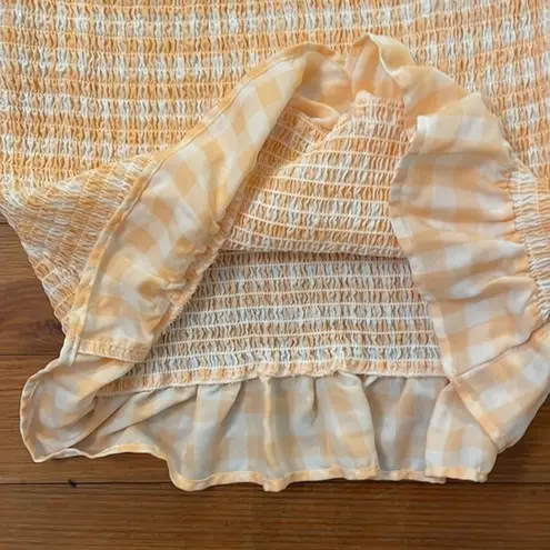 Madden NYC Peach Check Pullover Smocked Dress Size Small Orange