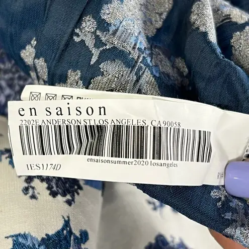 En Saison A Sight To See Peplum Midi Dress Womens L Navy Blue Floral Jacquard White Size L