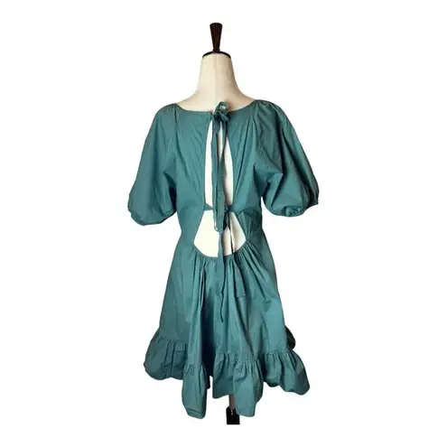 Peter Som Collective Dress Womens 12 Green Puff Sleeve Tie Fit And Flare Mini