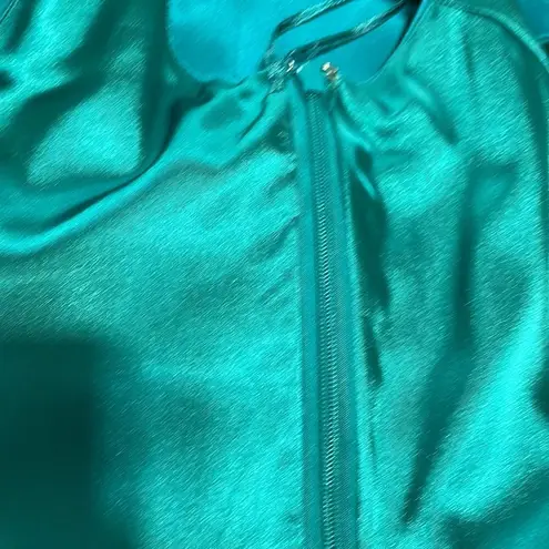 Jay Godfrey Silk Color Block Teal Hot pink Cowl Back Sheath Dress Size 2 Blue