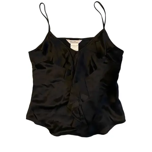 $595 New 6 Silk Satin Camisole Edile Tank Top Ruffle Maxmara Cami Black