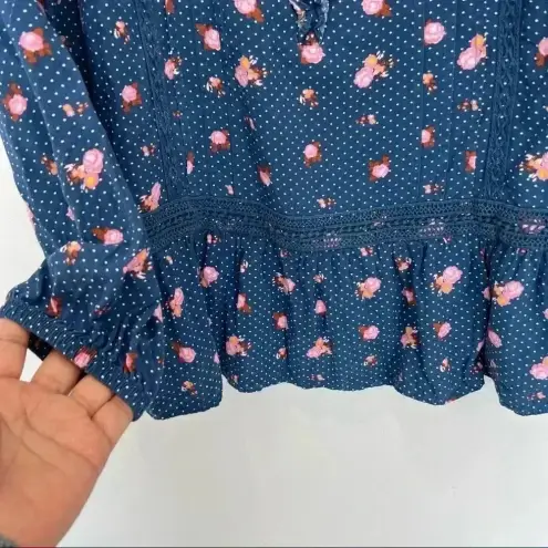 Matilda Jane  Womens Blue Dream A Little Dream Floral Polka Dot Blouse Top S