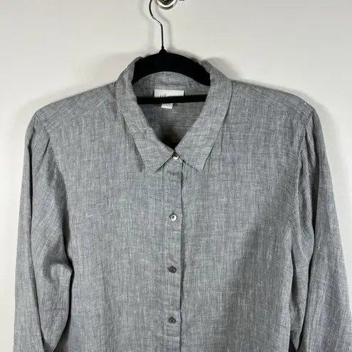 J Jill Linen Shirt Women’s Size Large Light Gray Long Sleeve Pearltone Button