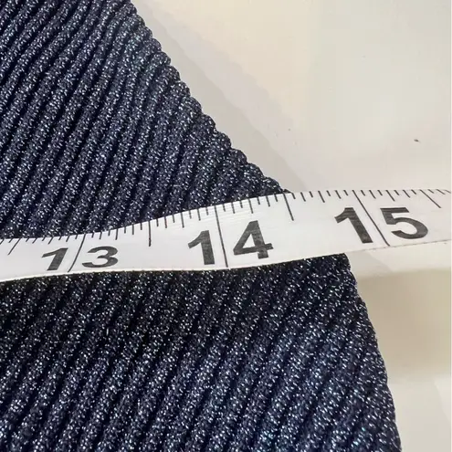 Carven Blue Sparkly Pleated Midi Dress Mock Neck Sleeveless Size L Metallic Luxe Size L