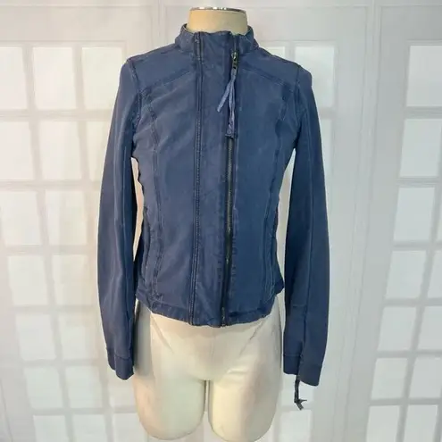 Peyton Jensen Evereve Blue Full Zip Lined Cotton Blend Moto Jacket Size Small