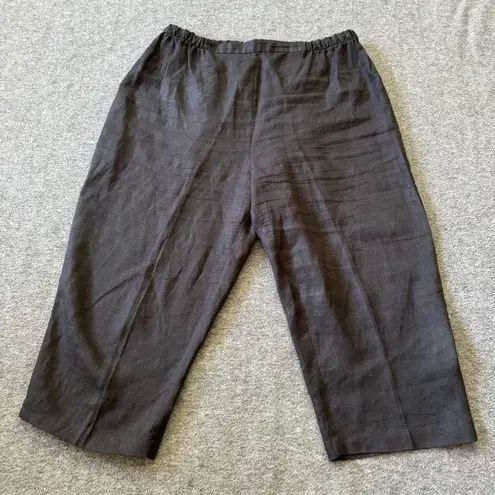 Eileen Fisher  Irish Linen Crop Pant Elastic Pull On Black Womens Lg Made In USA