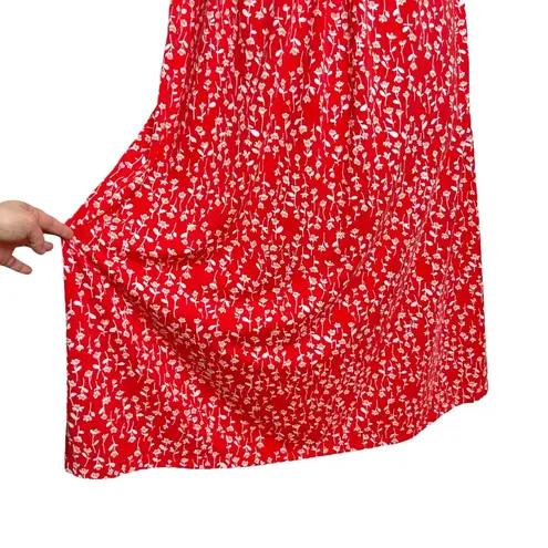 Lands’ End Red & White Ditsy Floral Print Knotted Empire Waist V Neck Dress Size 1X