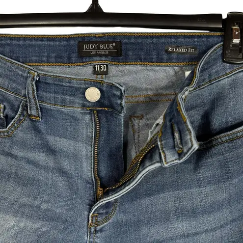 Judy Blue SZ 11/30 Relaxed Fit Jeans Mid-Rise Stretch Zip-Fly Whiskered Blue