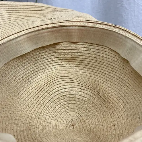 David & Young Tan & Blue Paper Wide Brim Woven Straw Sun Summer Hat OS