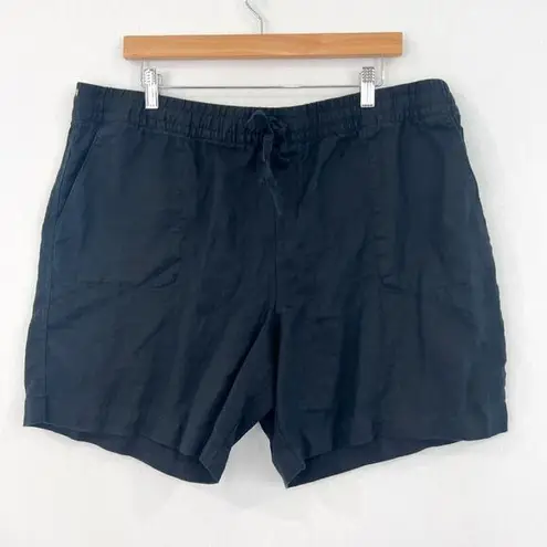 Garnet Hill Black Linen Shorts XL 100% Linen Pull On Drawstring High Rise Modest