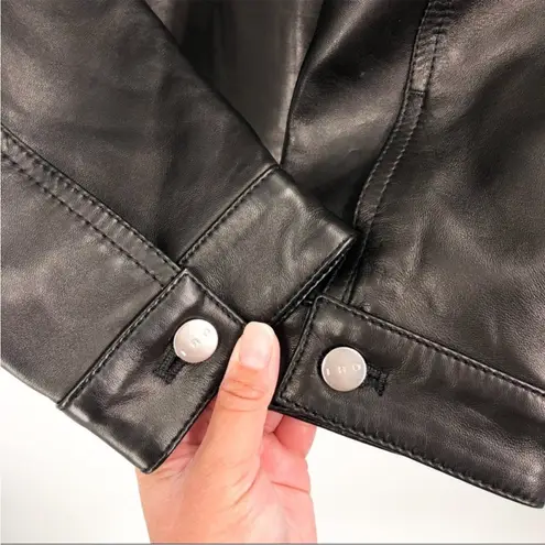 IRO Else Lamb Leather Black Moto Fringe Trimmed Button Up Jacket Boho US 6