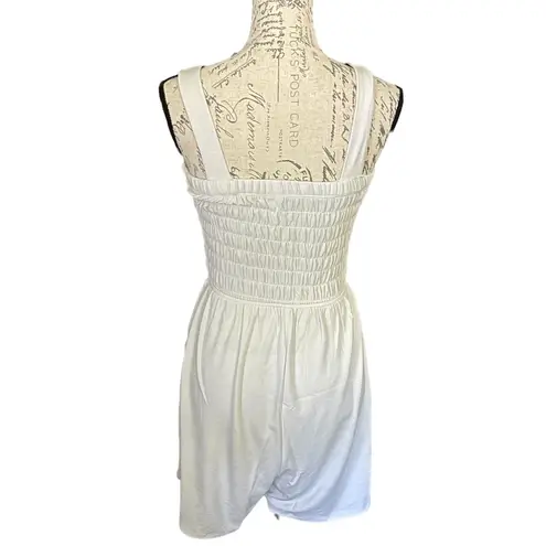 Zenana Outfitters White Smocked Romper With Pockets Small NEW