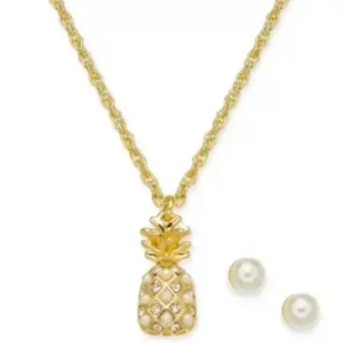 Charter Club Crystal/Pearl Pineapple Set in Gold-Tone NWT MSRP $30