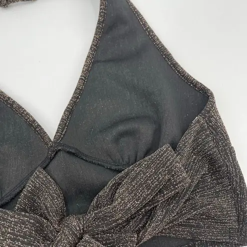 ORIGINALITY Halter Top Cropped Size Small Metallic Lurex Tie Back Boho Festival Black