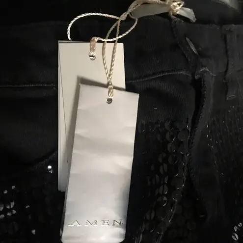 AMEN women’s black embellished jeans size 38 biker moto rocker punk thumbnail 7