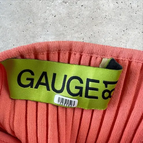 GAUGE81 Moura Plunge Top Women Small Ribbed Knit Halter Coral Viscose‎ Blend Orange