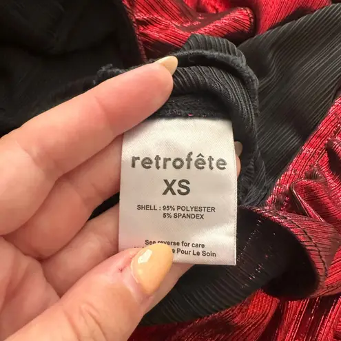 RETROFETE Fiona Plunge Neckline Metallic Bodysuit Red XS Red