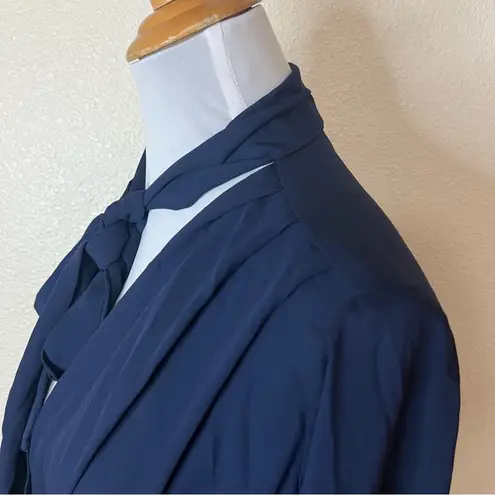 Derek Lam Collective navy blue chiffon long sleeve neck tie blouse 40 / US 4