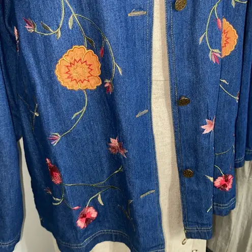 VNTG Tudor Court by Haband Shirt/Jacket w/Floral Embroidery Granny Cottagecore Blue Size M