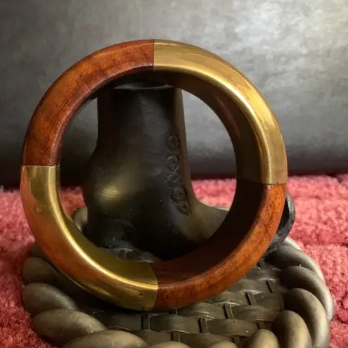 Chunky Wooden and brass Bangle Bracelet