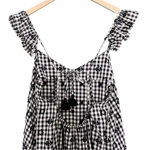 Madewell NWT  Gingham Print Ruffle Hem Tent Midi Dress Black & White Size 12 NEW