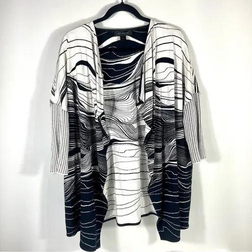 St. John Brush Stroke Jacquard Cashmere Wool Cardigan Black White Size S