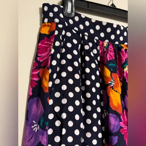 EUC Chaus Vintage Black & Purple Floral Polka Dot Rayon Shorts size 14 White