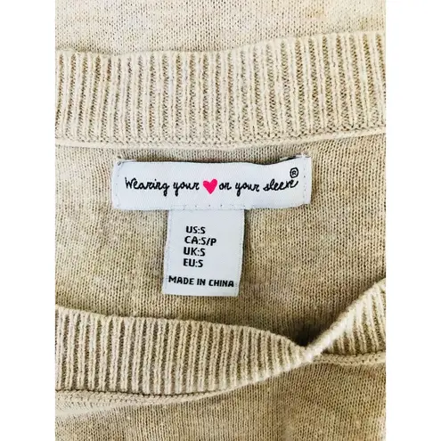 Wearing Your Heart on Your Sleeve Sweater S Brown Cotton Pullover Flare Thin