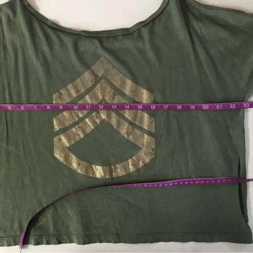 Planet Gold Vintage Olive Green Cuffed Sleeve Semi Cropped Shirt Size S GUC