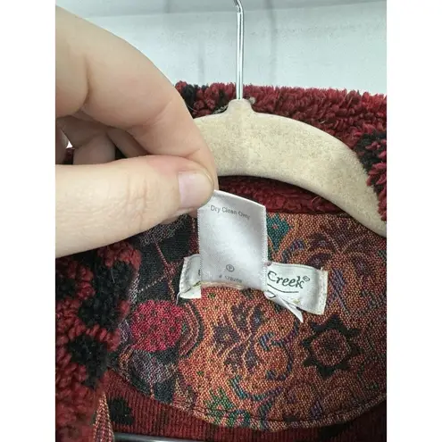 Coldwater Creek VTG Coldwater Cream Fleece Jacket Women Small Red Tapestry Granny Grandmacore