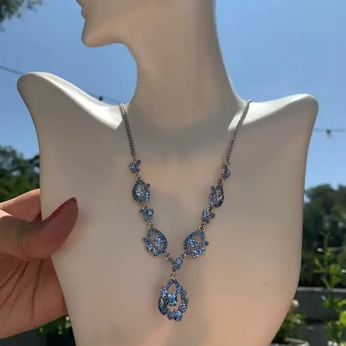 Givenchy $69 Blue Crystal Diamond paved silver Y-drop necklace 07N00139 NWT