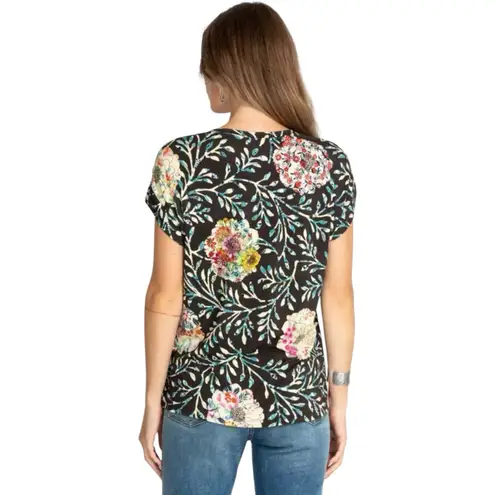 Johnny Was Johnny Was Kashim Relaxed Floral Short Sleeve Top Floral Tee Black Shirt XS