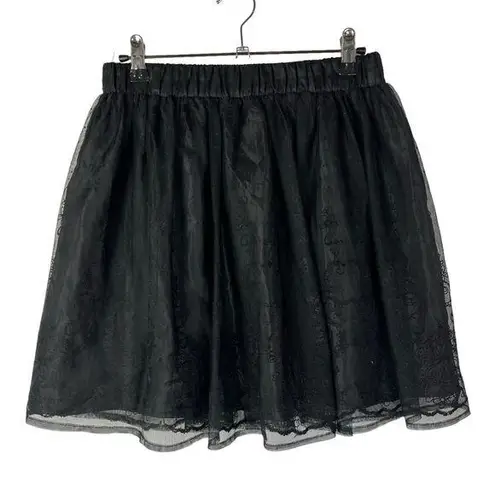 Mimi Chica Black Floral Tulle Circle Mini Skirt M