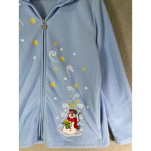 Coral Bay Coral Bay Fleece Jacket Women's L Snowman Winter Holiday Blue Vintage
