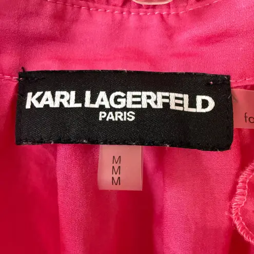 Karl Lagerfeld Pink Ruffle Peplum V Neck 3/4 Sleeve Blouse Top Women's Medium