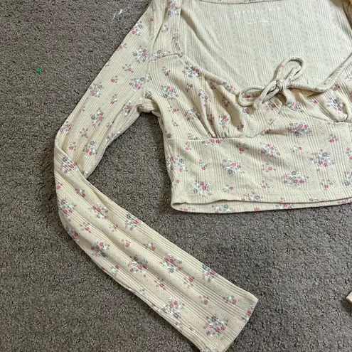 Aeropostale Aéropostale Large Ditsy Floral Ribbed Tie-Front Crop Top Cottagecore Y2K