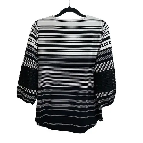 Alfani Black White Classic Striped Illusion Sleeve Pullover Blouse Size S