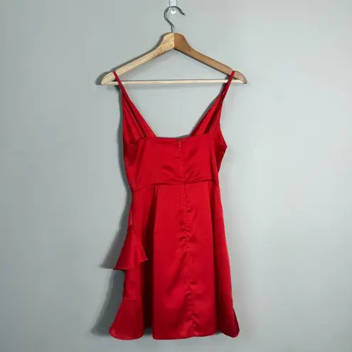 Showpo Cloud Cover Faux Wrap Ruffle Mini Dress Womens 2 Red Cocktail Party Girly