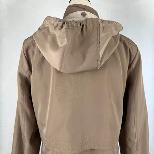 Studio Works Womens Hooded Rain Coat Jacket Lightweight Brown Medium