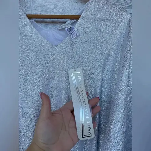 Marie France Van Damme White Bright Boubou silver caftan dress one size Size XL