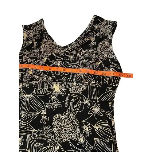 Floral Wide Strap Tank Top Summer Vacation Coastal Beach Flowers Boho Bohemian Black